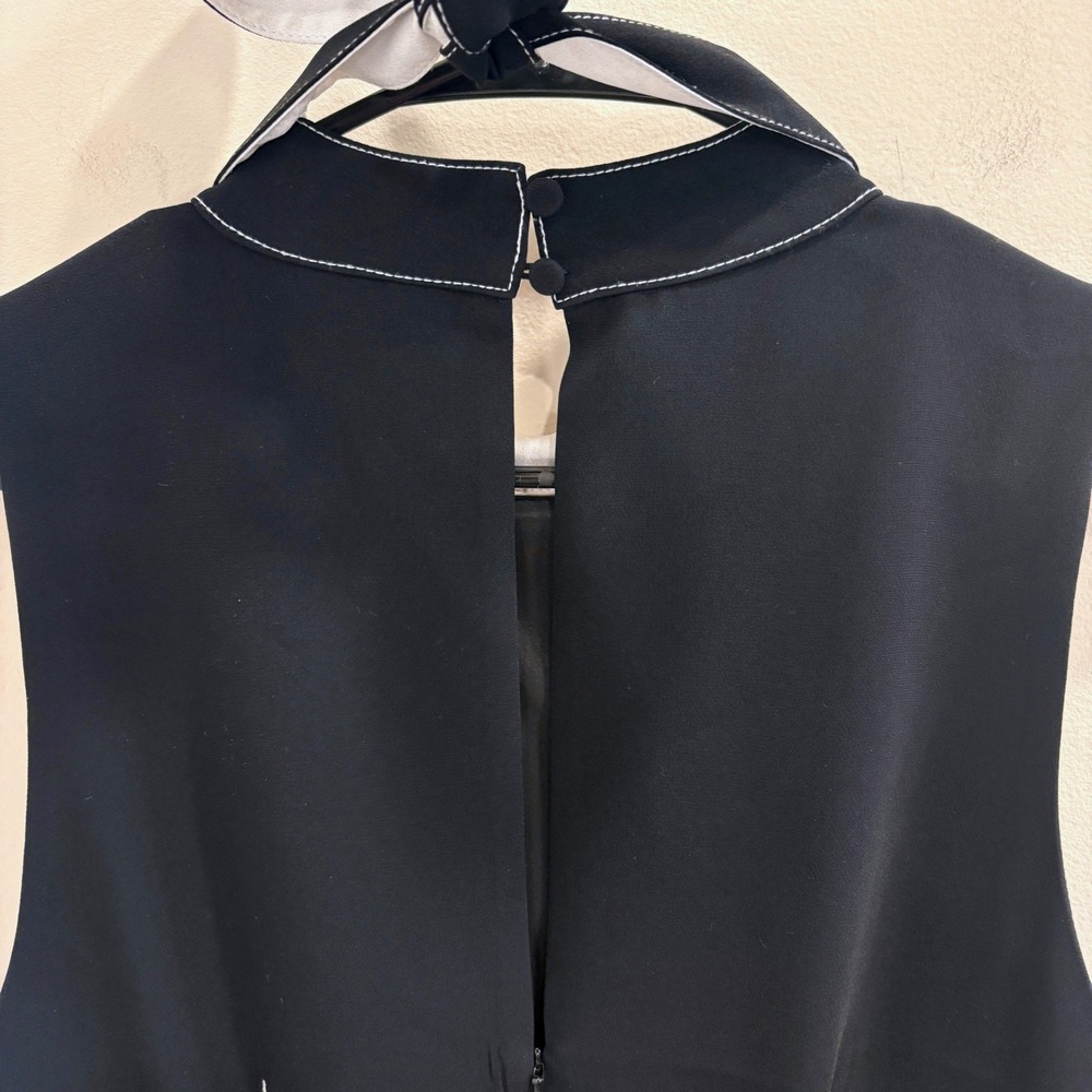 Cinq a Sept Angie Dress Black White Contrast Stitch Bow Neck Mini Dress 14 Retro - Picture 8 of 10